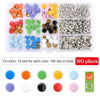 A variety of metal snap fastener kits in ten colors are displayed, including blue, orange, green, yellow, and pink.