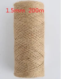 A spool of natural beige hemp jute rope measuring 1.5mm in diameter and 200 meters long.