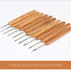 A set of bamboo crochet knitting needles with various sizes ranging from 0.75mm to 3.0mm.