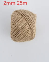 A ball of natural hemp jute rope, 2mm thick and 25 meters long.