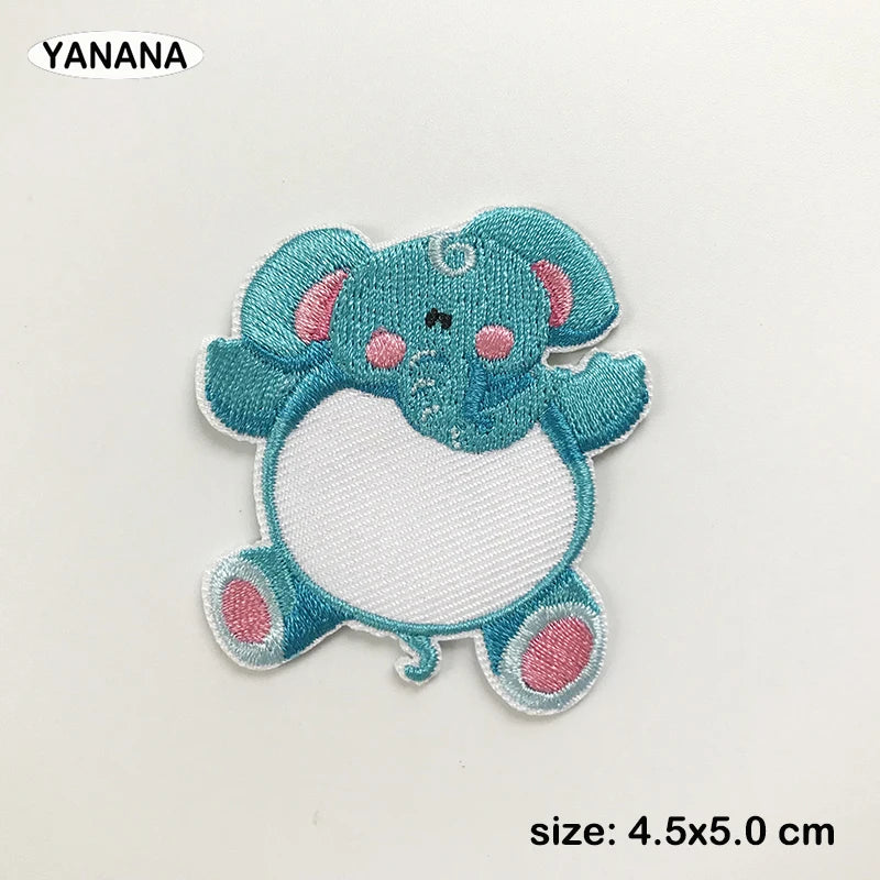 A light blue embroidered animal patch featuring a cute bear face and a white belly.