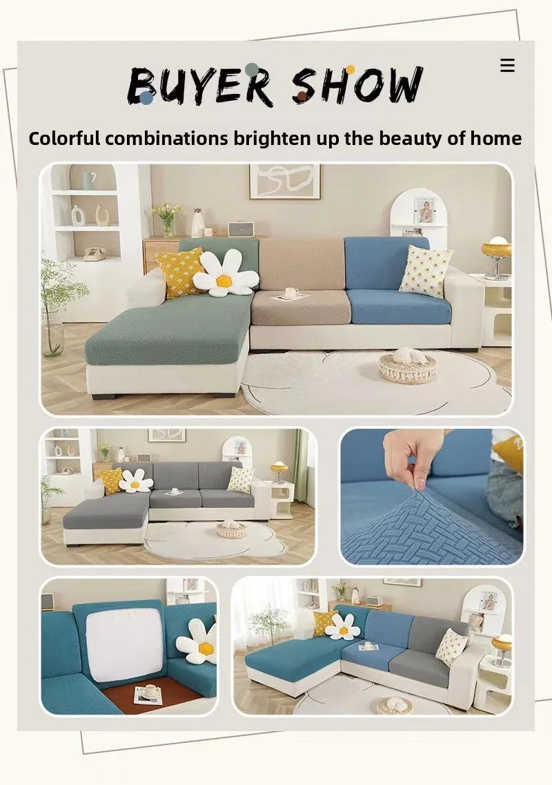 Various colorful and patterned cushion covers for a durable sofa seat protector.