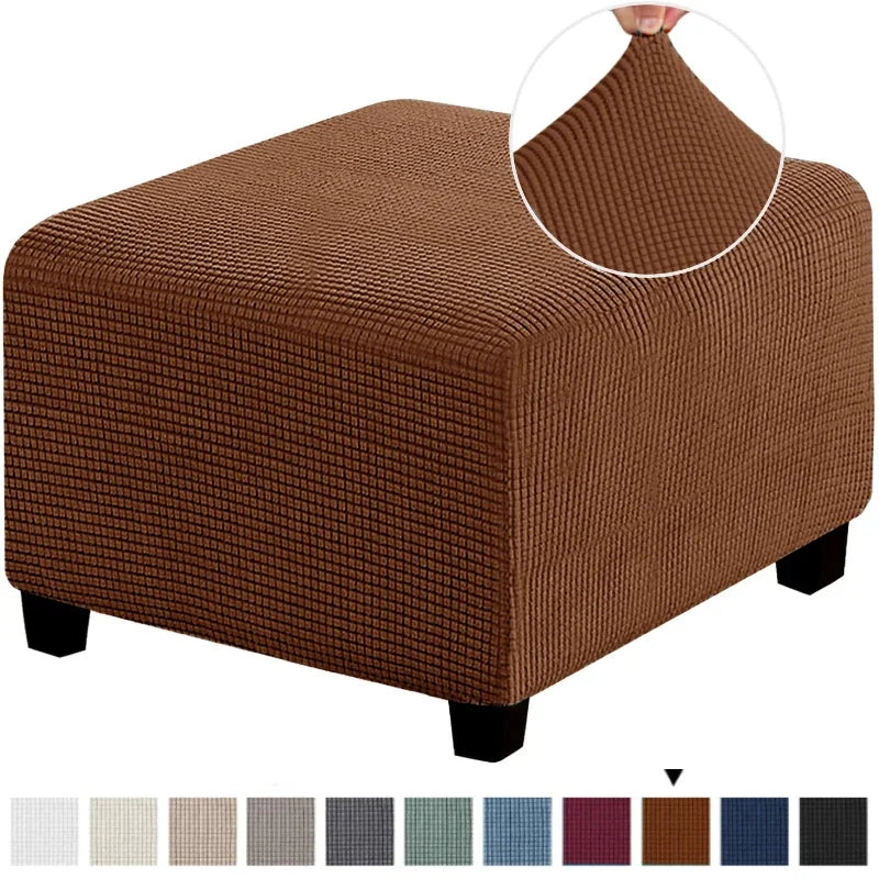 Brown square jacquard footrest ottoman slipcover with a woven texture