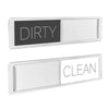 A pair of magnetic dish indicators showing the words DIRTY on a black plate and CLEAN on a white plate.