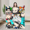 A flannel throw blanket featuring characters from Jujutsu Kaisen, including Gojo Satoru.