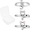 Silver adjustable crochet loop rings set featuring cat-shaped designs
