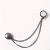 Silver adjustable hem t-shirt shortener with a chain and circular disc.