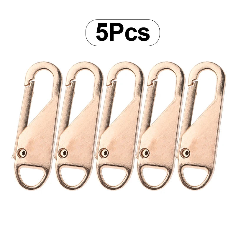 Five rose gold zipper slider puller repair kits are displayed together.