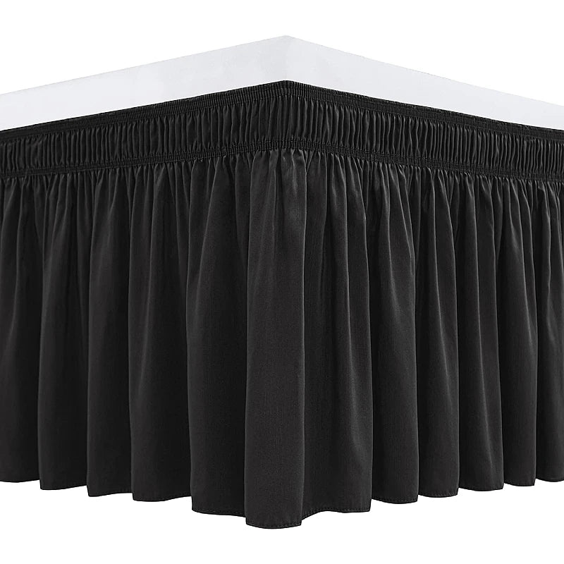 Black thick ruffle bed skirt with an adjustable elastic belt