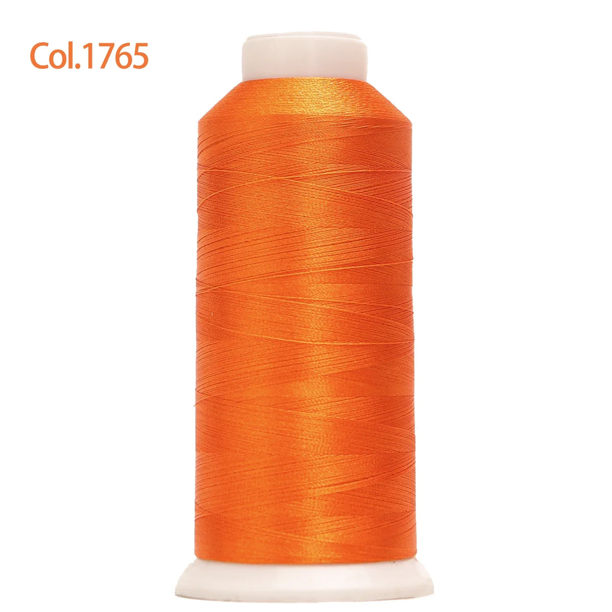 A spool of bright orange embroidery thread labeled Col.1765