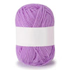 A ball of soft lilac purple cotton knitting yarn with a white band around the middle.