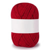 A ball of bright red soft milk cotton knitting yarn.