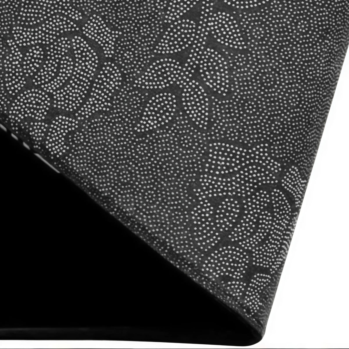 Close-up of a black vintage stone doormat with a speckled pattern, shown at an angle.