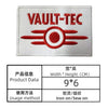 Embroidered iron-on tactical patch featuring the text VAULT-TEC in red thread on a white fabric background.