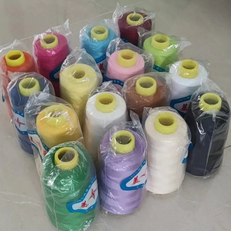 Assortment of high tenacity polyester sewing thread spools in various colors and sizes.