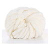 A ball of white hand-woven chunky chenille yarn.