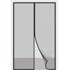 A vertical magnetic screen door curtain with a sheer gray fabric panel shown in a white frame.