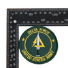 A round olive green embroidery patch featuring the text DELTA FORCE and UNITED STATES ARMY surrounded by stars.