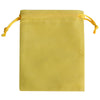 A rectangular, light olive green velvet drawstring gift bag with golden ties.
