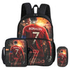 A black football backpack featuring a graphic of Cristiano Ronaldo in a red jersey.