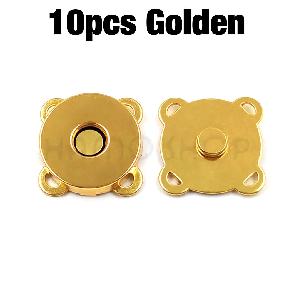 Ten gold metal magnetic snap buttons for sewing