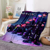 A purple and blue fleece throw blanket featuring a group of Kpop idols in a dramatic style.