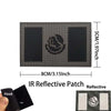 An IR Reflective Patch featuring an eagle design on a dark background, shown next to a hook and loop.