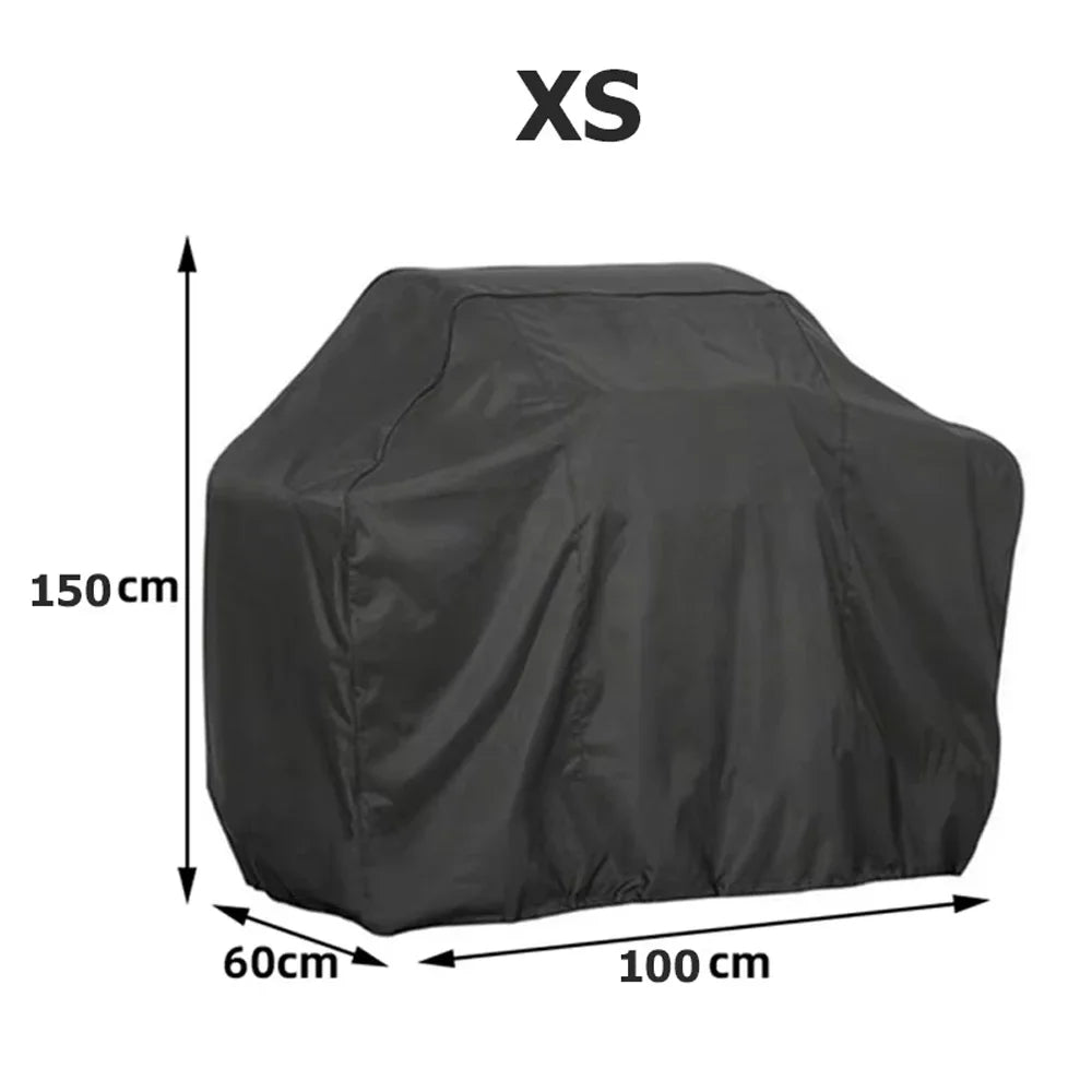 Black heavy duty waterproof BBQ grill cover with dimensions 150cm high by 100cm long.