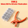 Silver Type 5 pliers and plastic pliers set with 200 pieces
