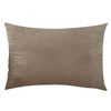 A rectangular, taupe velvet throw pillow cover displayed against a white background.