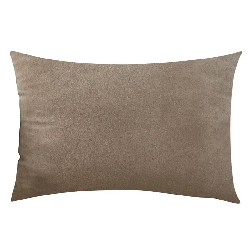 A rectangular, taupe velvet throw pillow cover displayed against a white background.