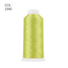 A roll of bright lime green polyester embroidery thread for sewing and crafting.