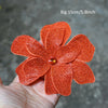 A hand holds an orange rhinestone flower applique patch, measuring 15cm or 5.9 inches.