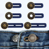 Set of five universal waist extender buttons for jeans and pants in gold and navy blue.