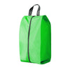 A bright lime green foldable organizer bag with a zippered top and black carrying straps.