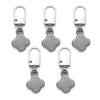 A set of five silver metal zipper pull replacement kits with square-shaped charms.