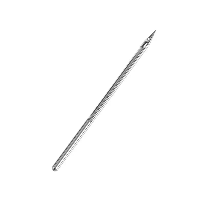 A silver leather sewing awl used for stitching and crafting.