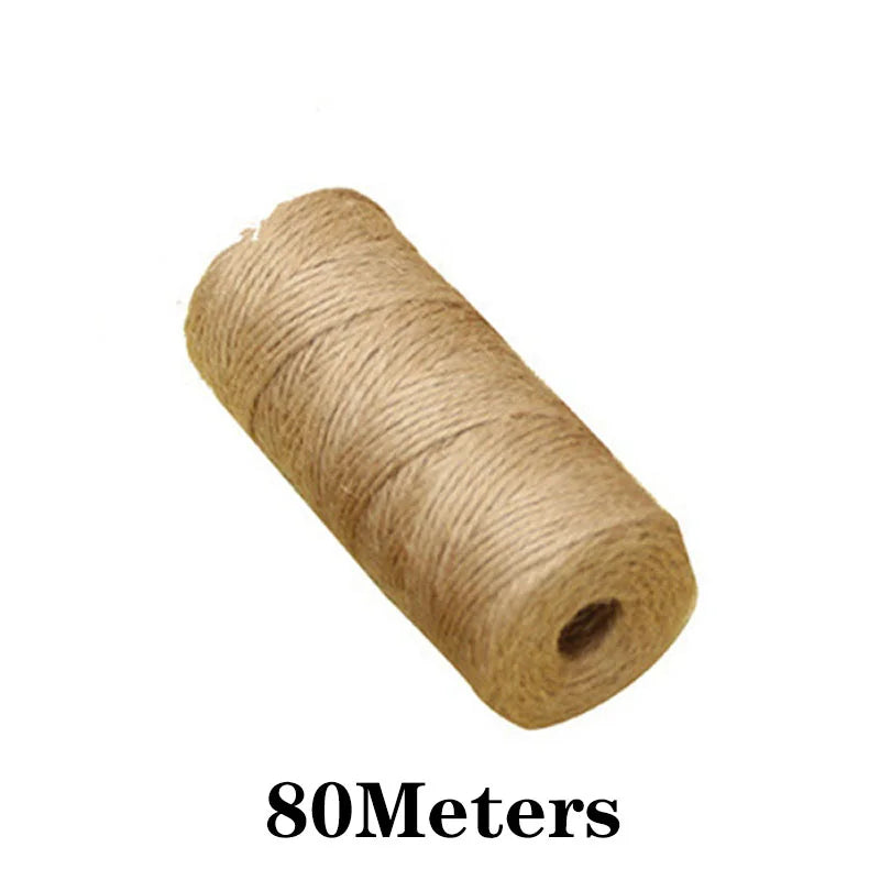 A roll of natural jute twine measuring 80 meters, used for crafts and decor.