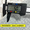 A black digital caliper measures a thickness of 5mm or 0.19 inch.