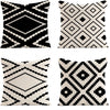 A set of two geometric black and white throw pillow covers featuring diamond and zigzag patterns.