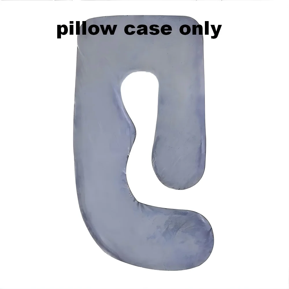 A light purple pillow case shaped like a J for a maternity pillow.
