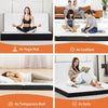 Tri-fold memory foam mattress shown in various uses including a yoga mat, cushion, temporary bed, and sofa.