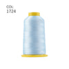 A spool of light blue high tenacity polyester embroidery thread with a yellow core.