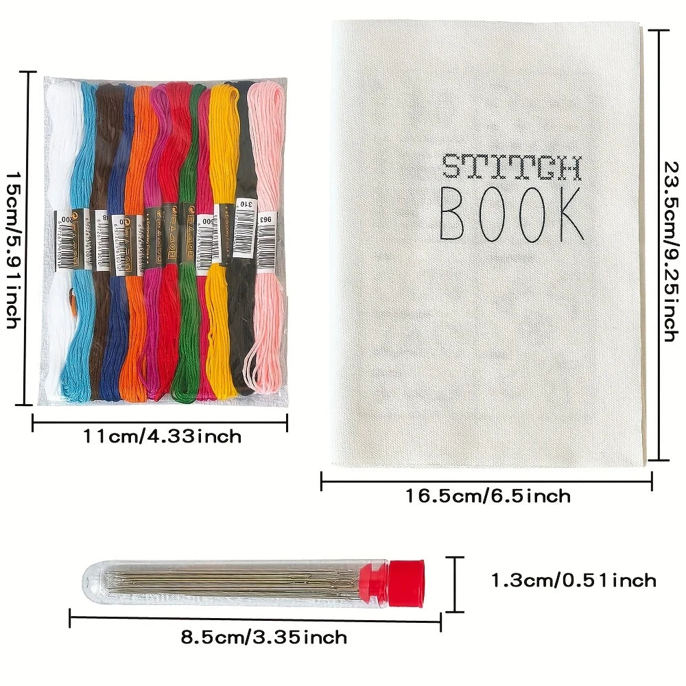 A portable mini embroidery sewing kit showing colored threads and a needle.