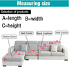 Diagram showing measurements A length B width and C height on a stretch sofa seat cushion cover.