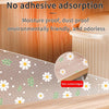 Reusable silicone drawer mat with a floral pattern protecting kitchen cabinets and drawers.
