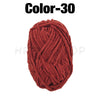 A ball of dark reddish-brown chenille yarn labeled Color-30 for crafting.