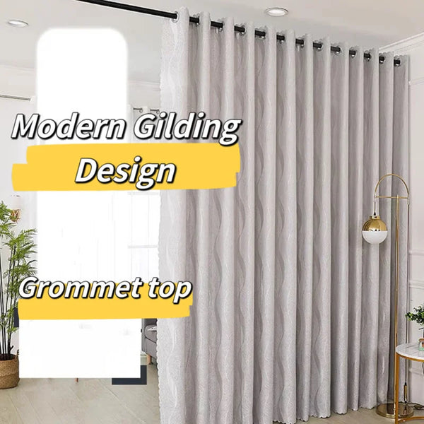 Modern gilding design gray grommet top curtains with silver wave pattern
