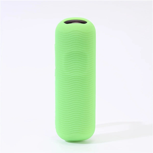 A lime green silicone remote cover with ribbed texture, shown against a white background.