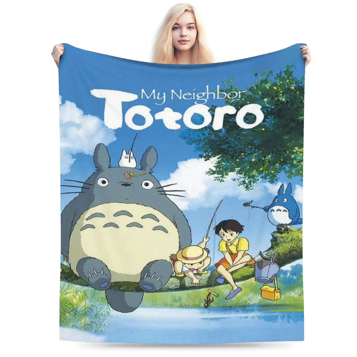 A fleece throw blanket featuring the Totoro character from My Neighbor Totoro.